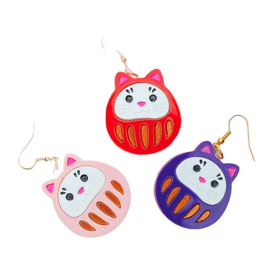 Makokot Light - Traditional Daruma Doll Cat Version Earrings by Makokot Design