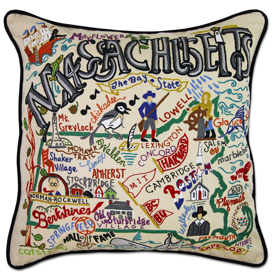 Massachusetts Hand-Embroidered Pillow