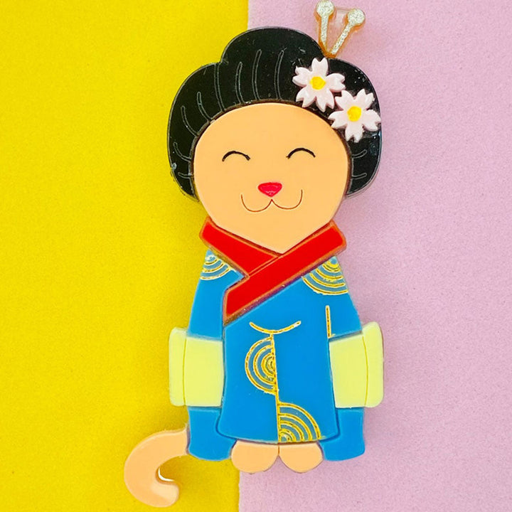 Meowtiful Collection - Geisha Cat Acrylic Brooch by Makokot Design