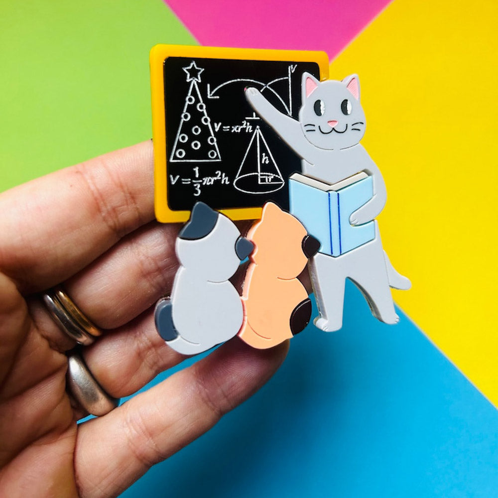 Meowy Christmas Collection - "Cat Teaching How to Conquer The Christmas Tree" Acrylic Brooch by Makokot Design