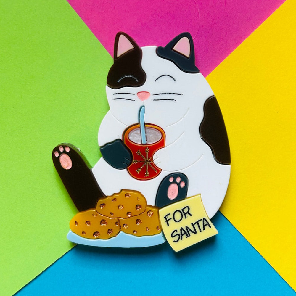 Meowy Christmas Collection - "No Cookies for Santa This Year" Acrylic Brooch by Makokot Design