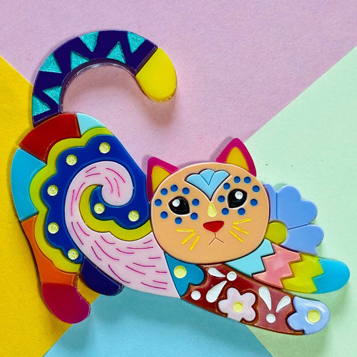 Mexican Folk Art Collection - Alebrije Cat Acrylic Brooch by Makokot Design