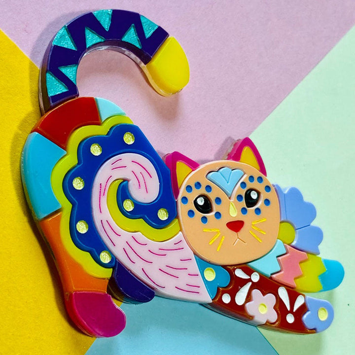 Mexican Folk Art Collection - Alebrije Cat Acrylic Brooch by Makokot Design