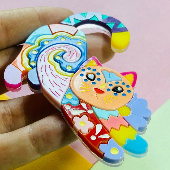 Mexican Folk Art Collection - Alebrije Cat Acrylic Brooch by Makokot Design