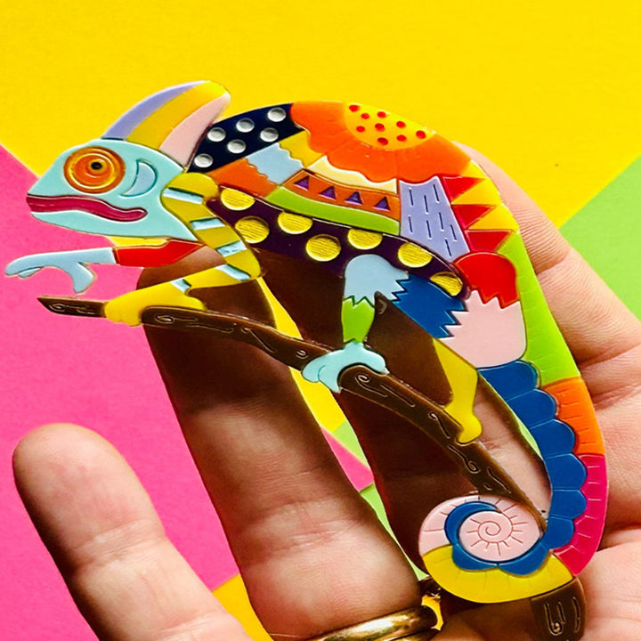 Mexican Folk Art Collection - Alebrije Chameleon Acrylic Brooch by Makokot Design