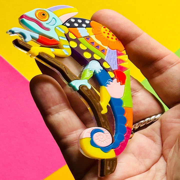 Mexican Folk Art Collection - Alebrije Chameleon Acrylic Brooch by Makokot Design