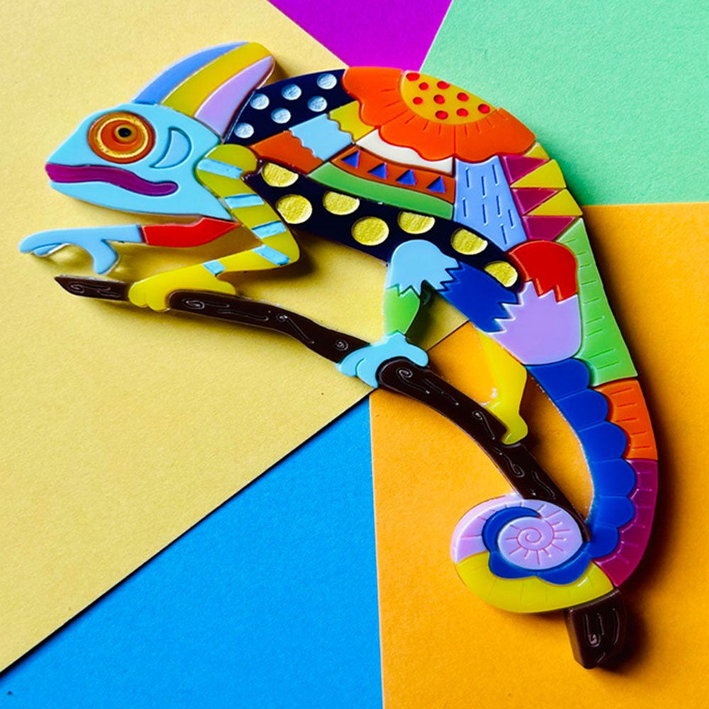 Mexican Folk Art Collection - Alebrije Chameleon Acrylic Brooch by Makokot Design