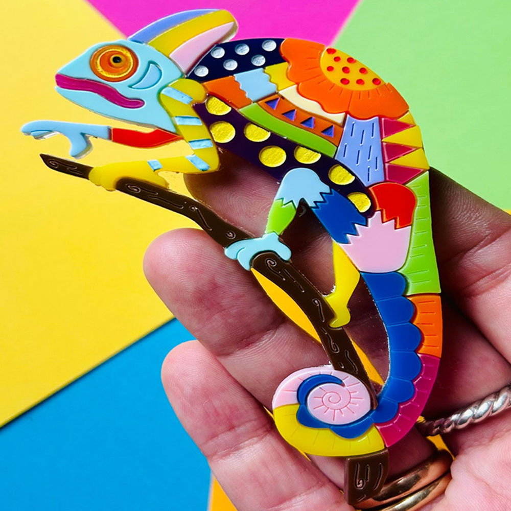 Mexican Folk Art Collection - Alebrije Chameleon Acrylic Brooch by Makokot Design