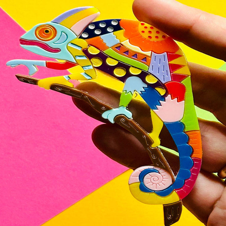 Mexican Folk Art Collection - Alebrije Chameleon Acrylic Brooch by Makokot Design