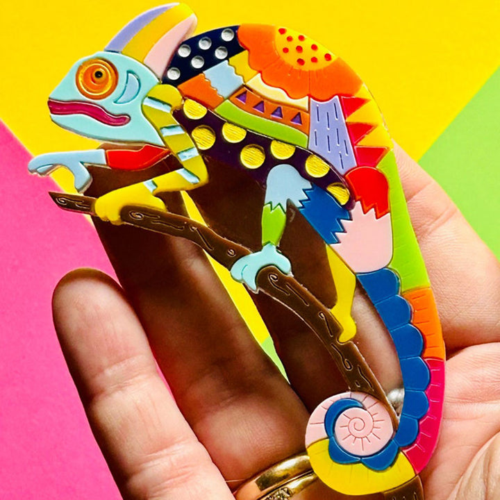 Mexican Folk Art Collection - Alebrije Chameleon Acrylic Brooch by Makokot Design