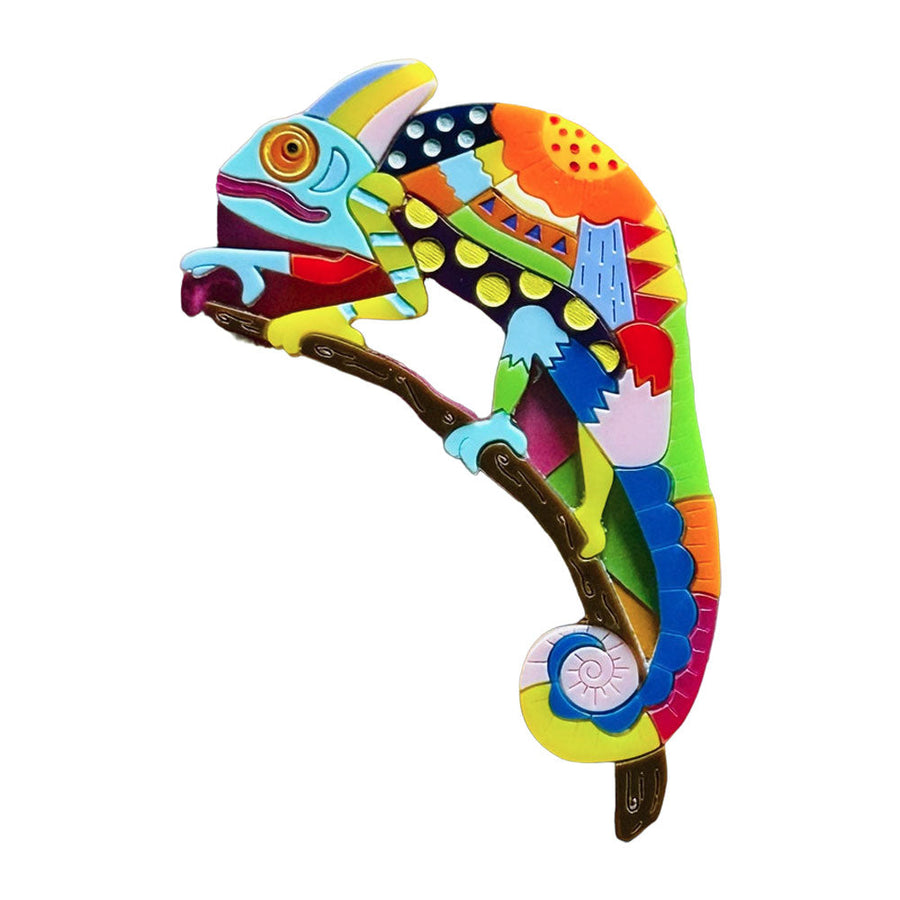 Mexican Folk Art Collection - Alebrije Chameleon Acrylic Brooch by Makokot Design