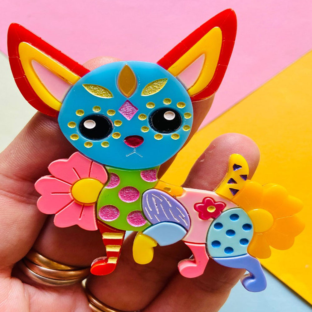 Mexican Folk Art Collection - Alebrije Chihuahua Acrylic Brooch by Makokot Design