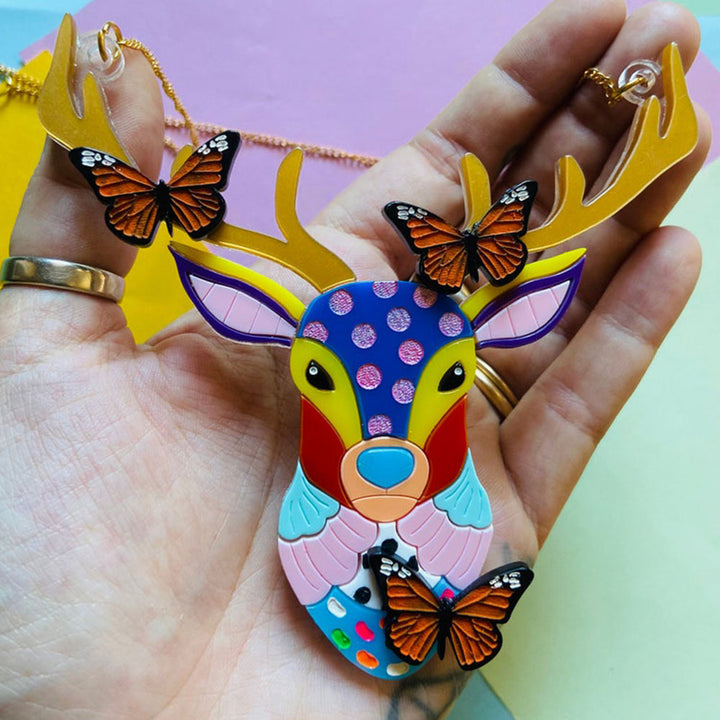 Mexican Folk Art Collection - Alebrije Deer Acrylic Necklace by Makokot Design