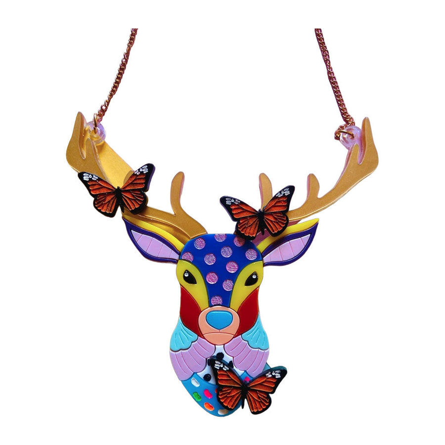 Mexican Folk Art Collection - Alebrije Deer Acrylic Necklace by Makokot Design