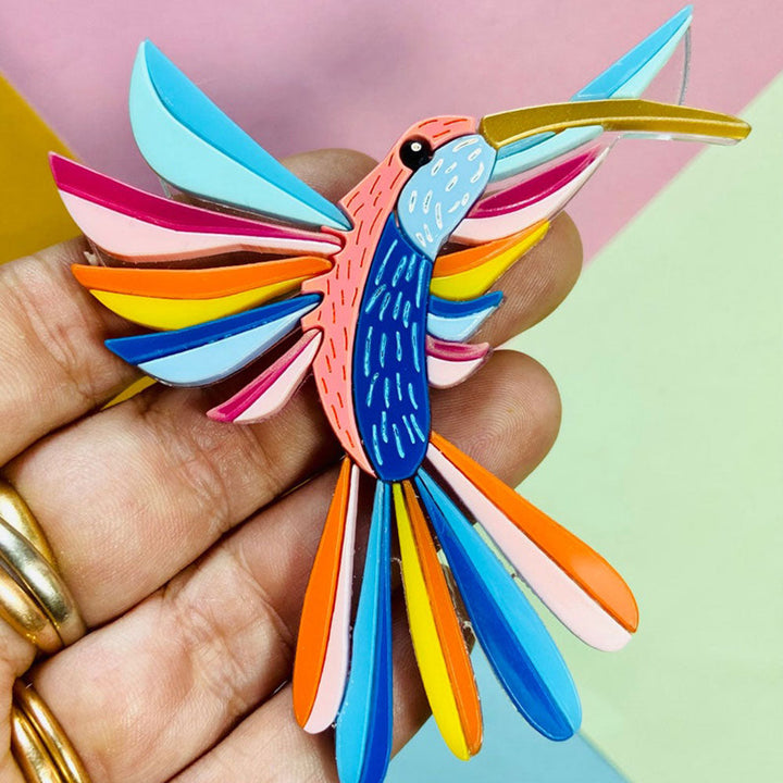 Mexican Folk Art Collection - Alebrije Hummingbird Acrylic Brooch by Makokot Design