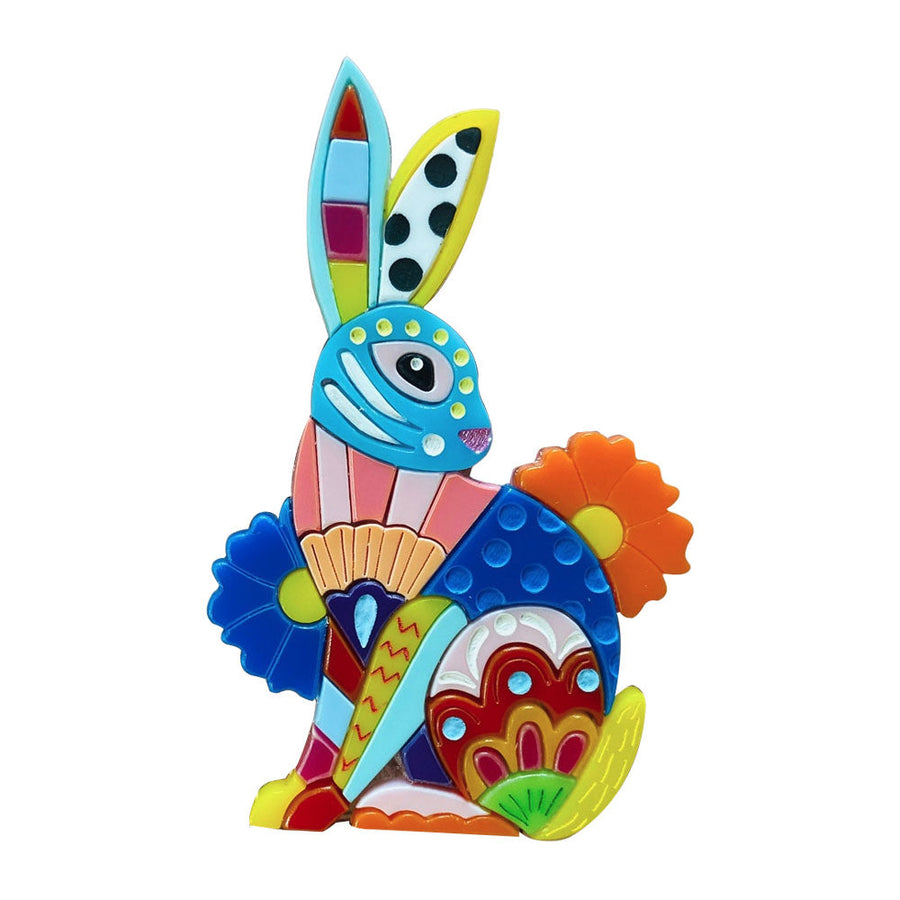 Mexican Folk Art Collection - Alebrije Rabbit Acrylic Brooch by Makokot Design