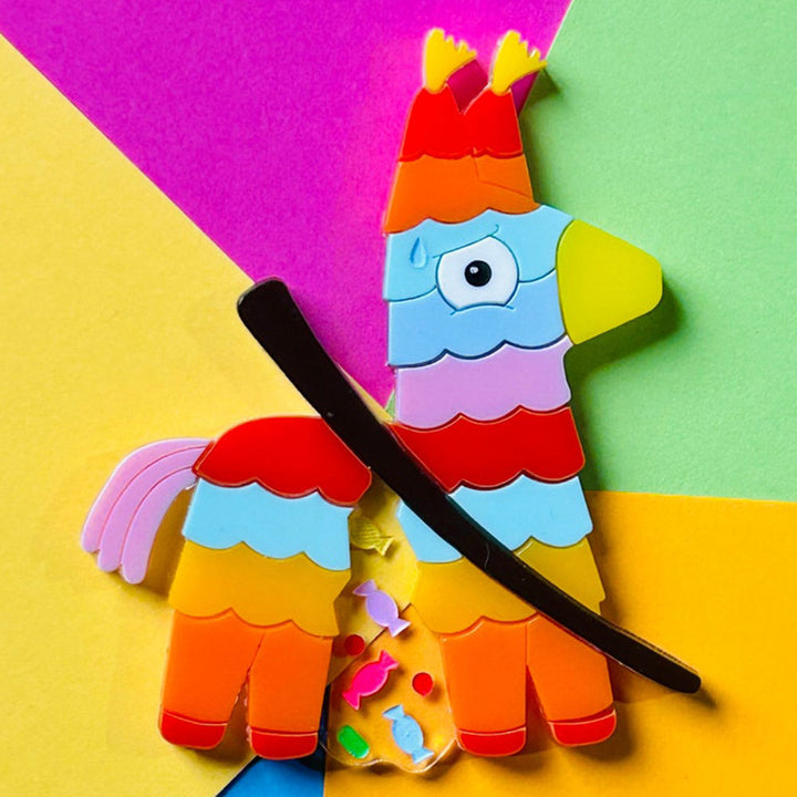 Mexican Folk Art Collection - Colourful Pinata Acrylic Brooch + Earrings by Makokot Design