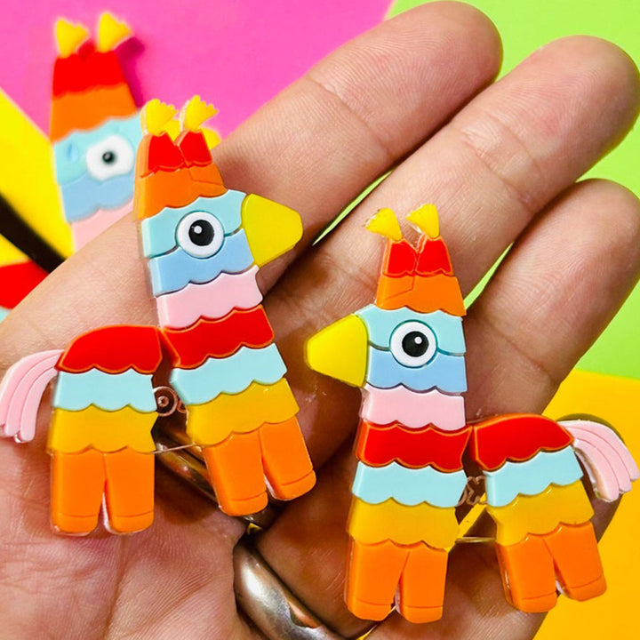 Mexican Folk Art Collection - Colourful Pinata Acrylic Brooch + Earrings by Makokot Design