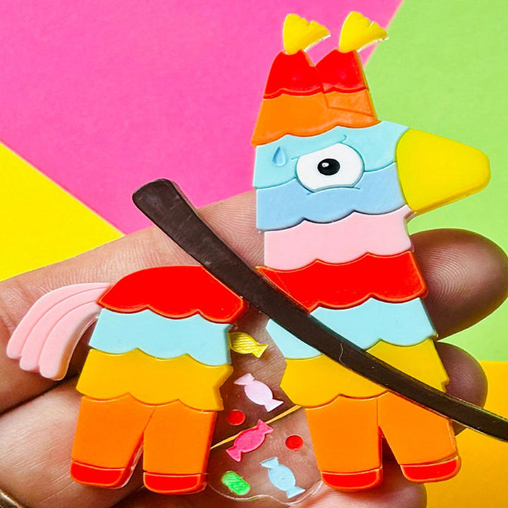 Mexican Folk Art Collection - Colourful Pinata Acrylic Brooch + Earrings by Makokot Design