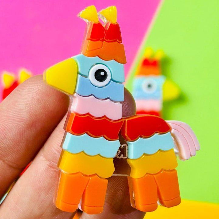 Mexican Folk Art Collection - Colourful Pinata Acrylic Brooch + Earrings by Makokot Design