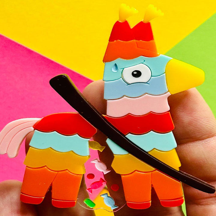 Mexican Folk Art Collection - Colourful Pinata Acrylic Brooch + Earrings by Makokot Design