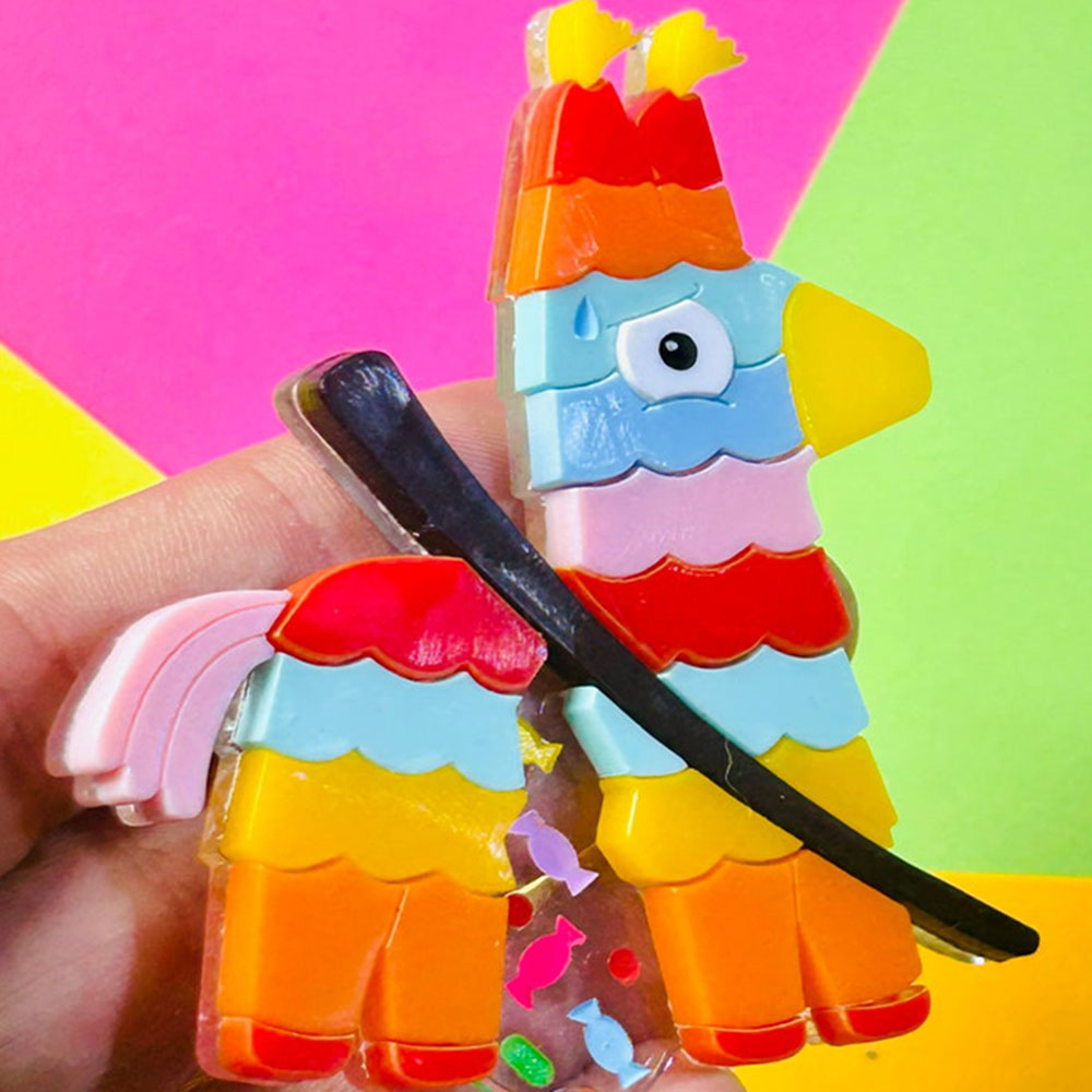 Mexican Folk Art Collection - Colourful Pinata Acrylic Brooch + Earrings by Makokot Design