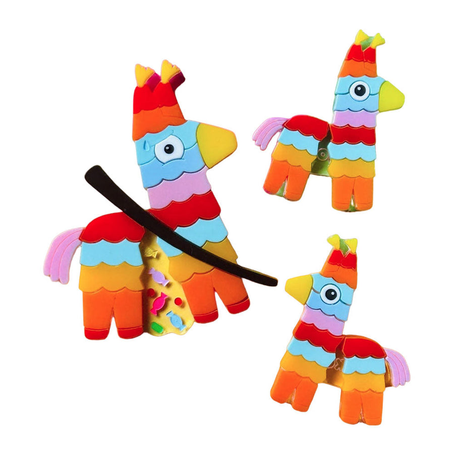 Mexican Folk Art Collection - Colourful Pinata Acrylic Brooch + Earrings by Makokot Design