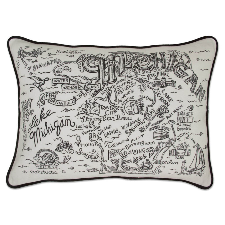 Michigan Hand-Guided Machine Pillow by CatStudio