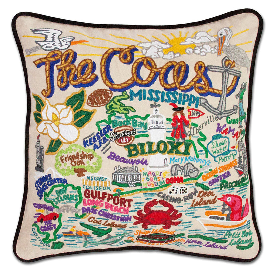 Mississippi Coast Hand-Embroidered Pillow