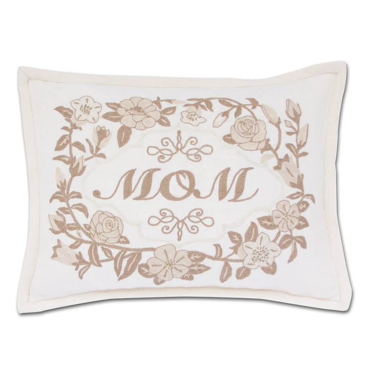 Mom Love Letters Hand-Embroidered Pillow - Available in Rose and Natural by CatStudio