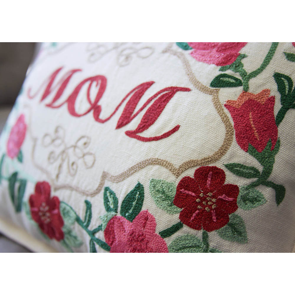 Mom Love Letters Hand-Embroidered Pillow - Available in Rose and Natural by CatStudio