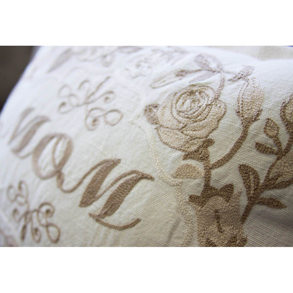 Mom Love Letters Hand-Embroidered Pillow - Available in Rose and Natural by CatStudio