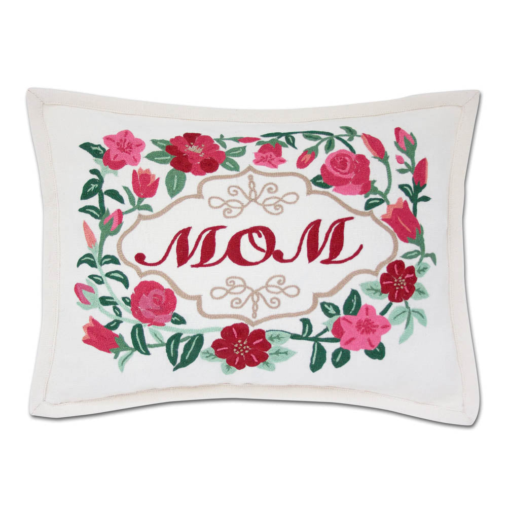 Mom Love Letters Hand-Embroidered Pillow - Available in Rose and Natural by CatStudio