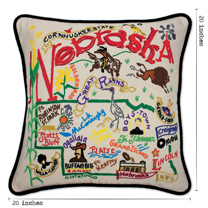 Nebraska Hand-Embroidered Pillow