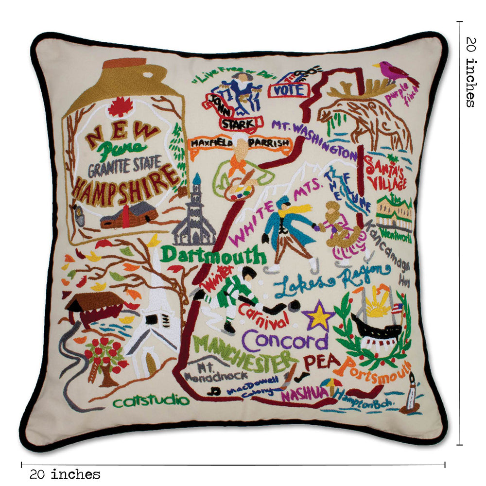 New Hampshire Hand-Embroidered Pillow