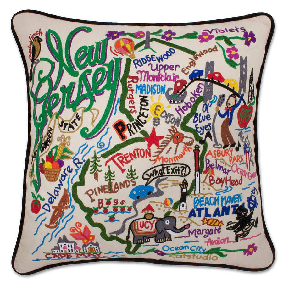 New Jersey Hand-Embroidered Pillow