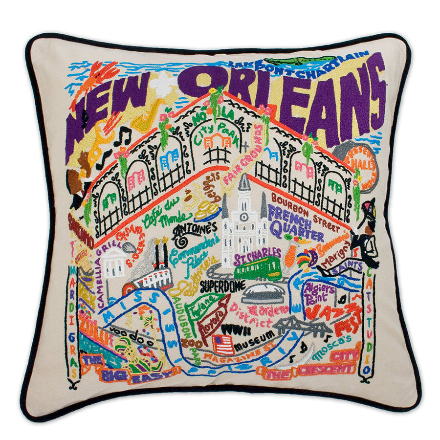 New Orleans Hand-Embroidered Pillow