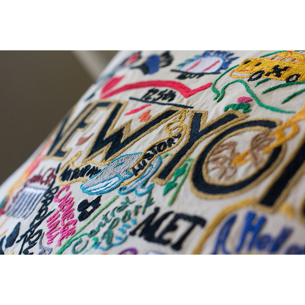 New York City Hand-Embroidered Pillow