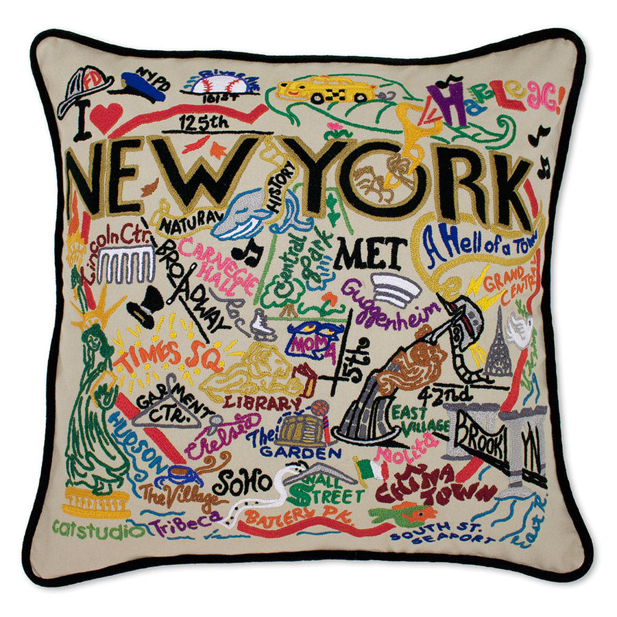 New York City Hand-Embroidered Pillow