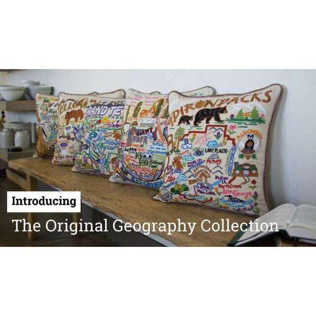 New York State Hand-Embroidered Pillow