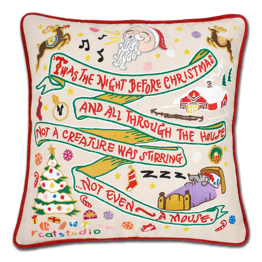 Night Before Christmas Hand-Embroidered Pillow