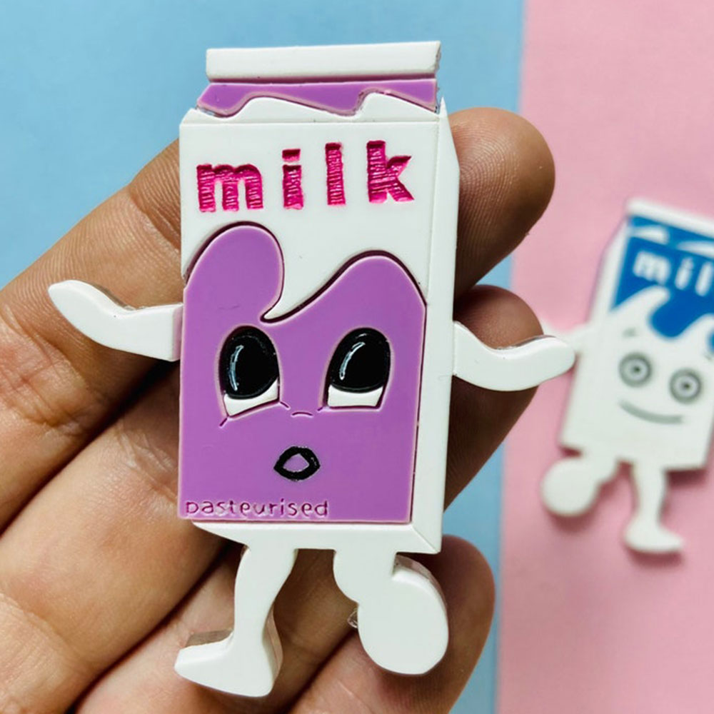 Nostalgic Moment: Coffee & TV Milk Carton Acrylic Brooch by Makokot Design