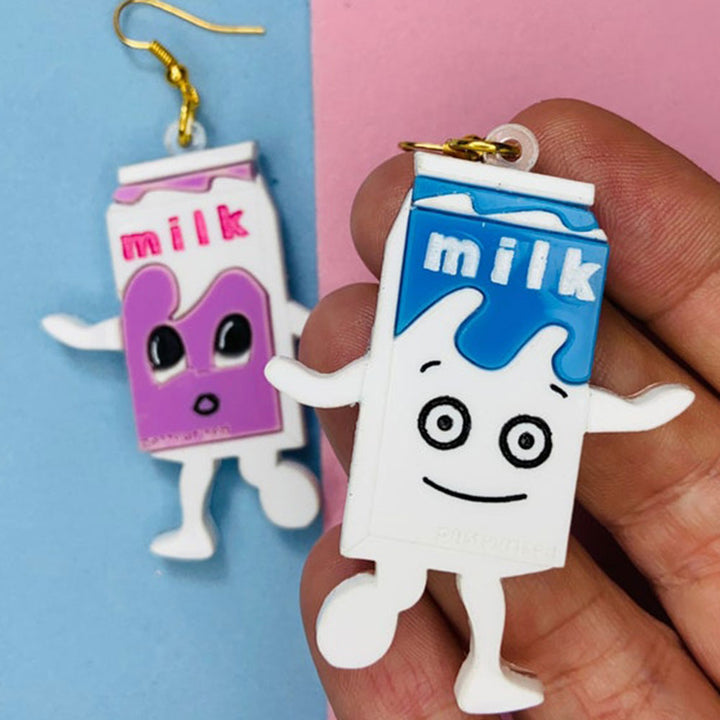 Nostalgic Moment: Coffee & TV Milk Carton Acrylic Earrings by Makokot Design