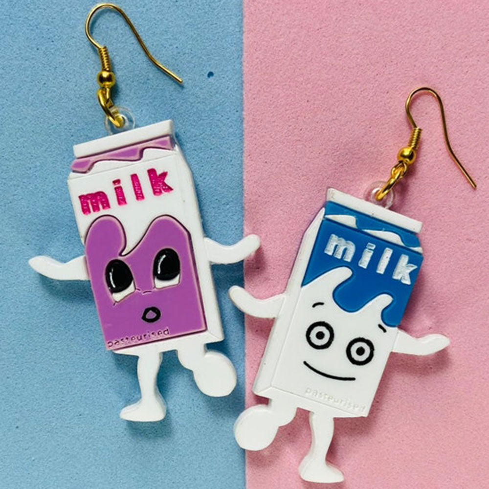 Nostalgic Moment: Coffee & TV Milk Carton Acrylic Earrings by Makokot Design