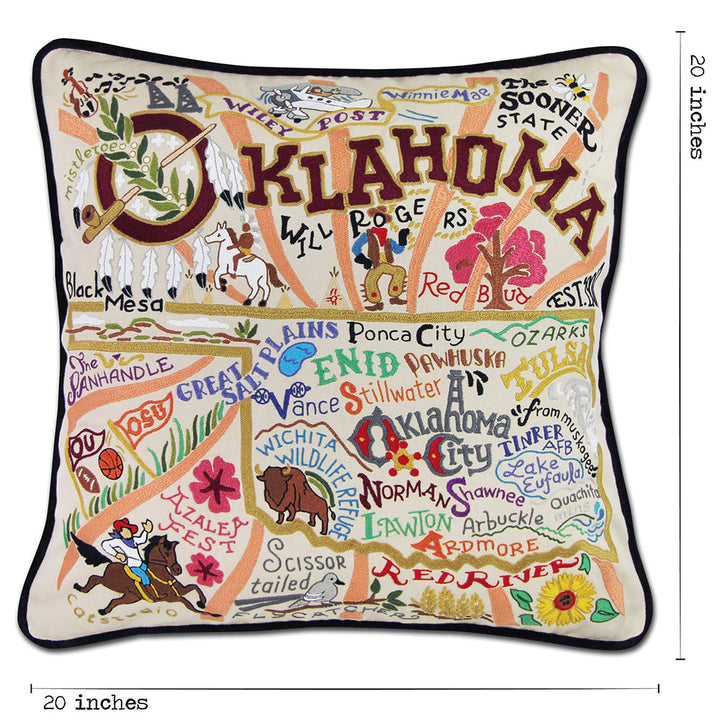 Oklahoma Hand-Embroidered Pillow