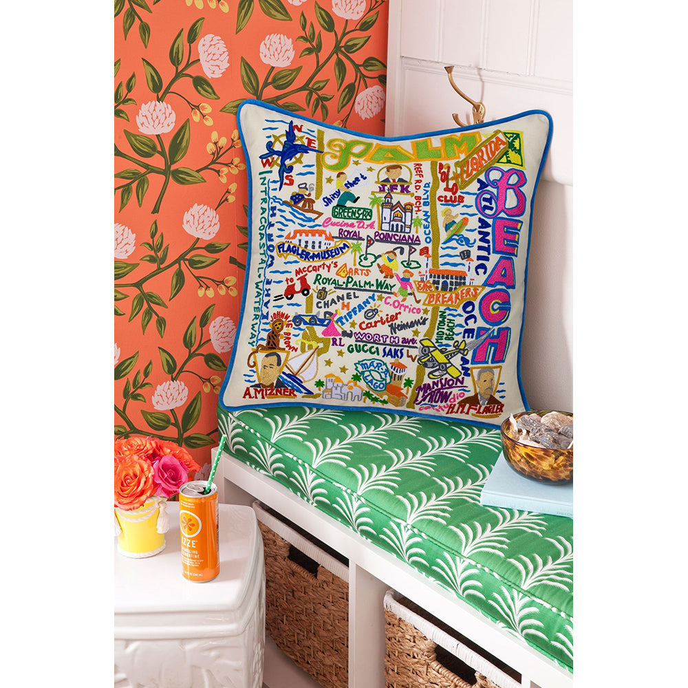 Palm Beach Hand-Embroidered Pillow