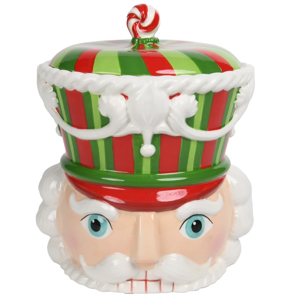 Peppermint Swirl Nutcracker Head Cookie Jar by December Diamonds