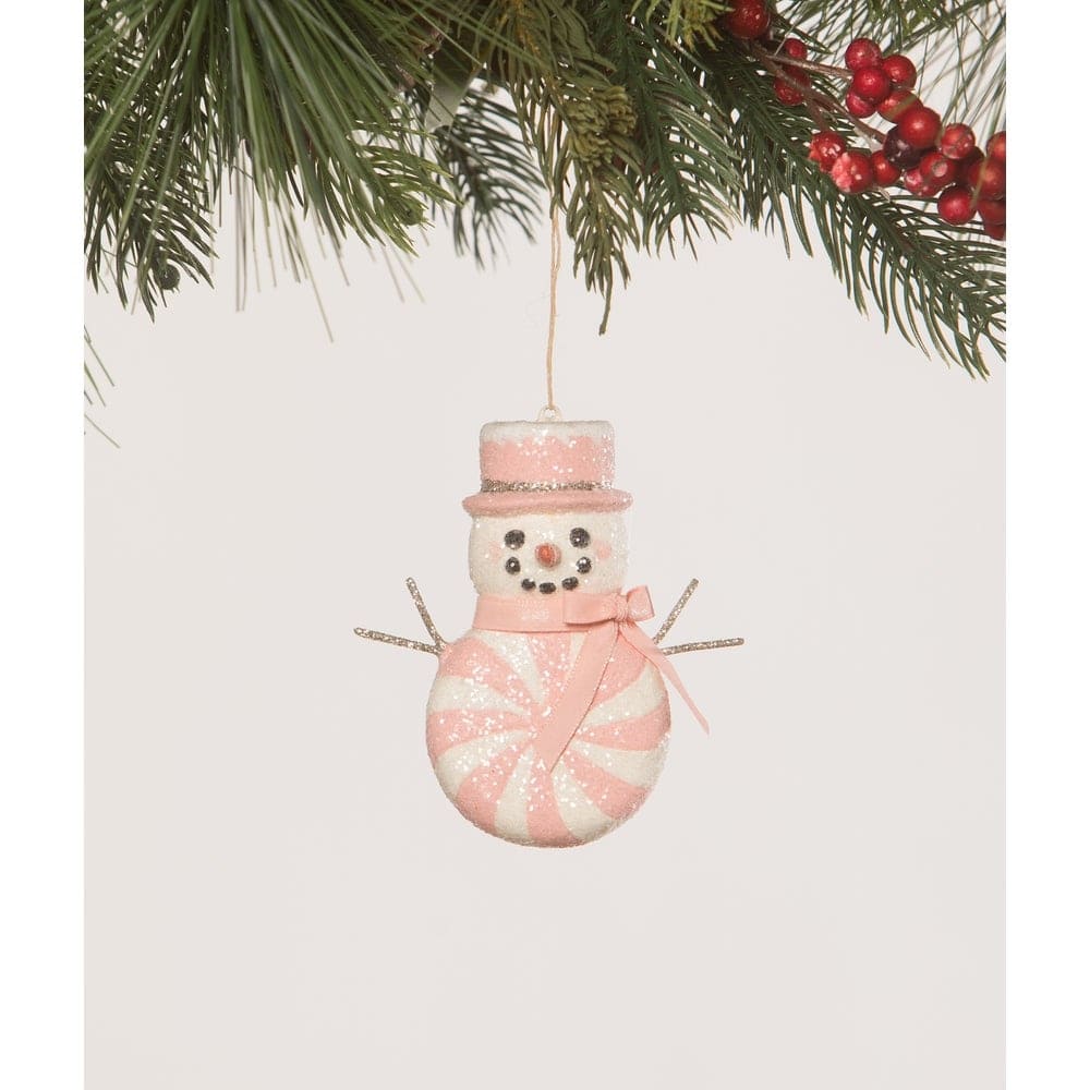 Pink Peppermint Snowman Ornament by Bethany Lowe