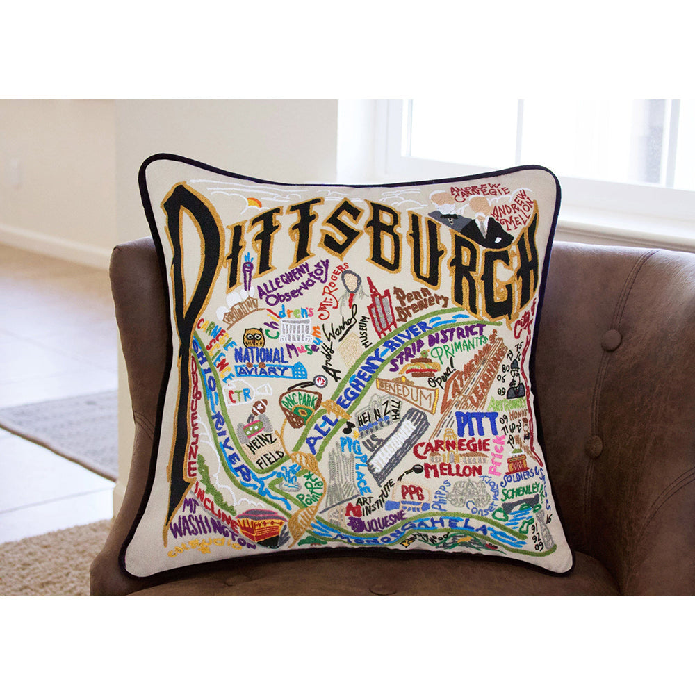 Pittsburgh Hand-Embroidered Pillow