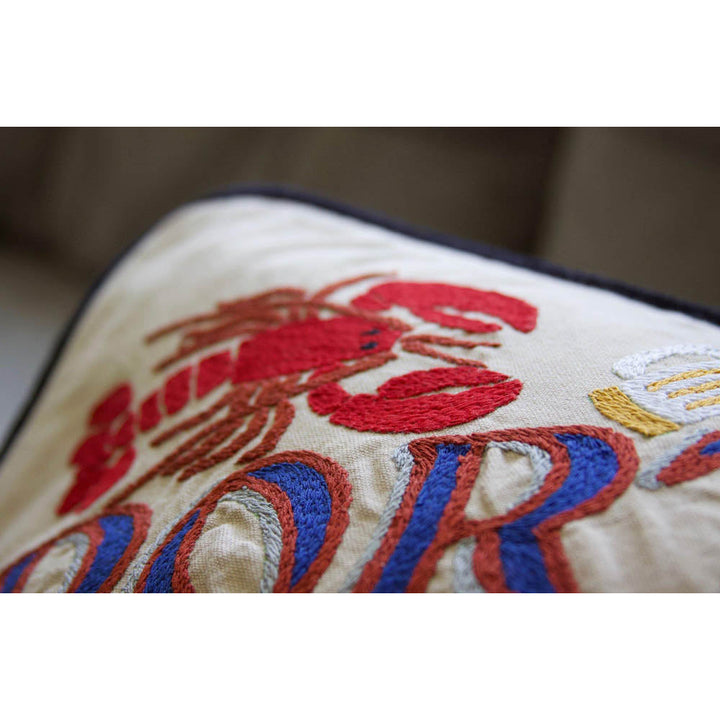 Portland, ME Hand-Embroidered Pillow by CatStudio